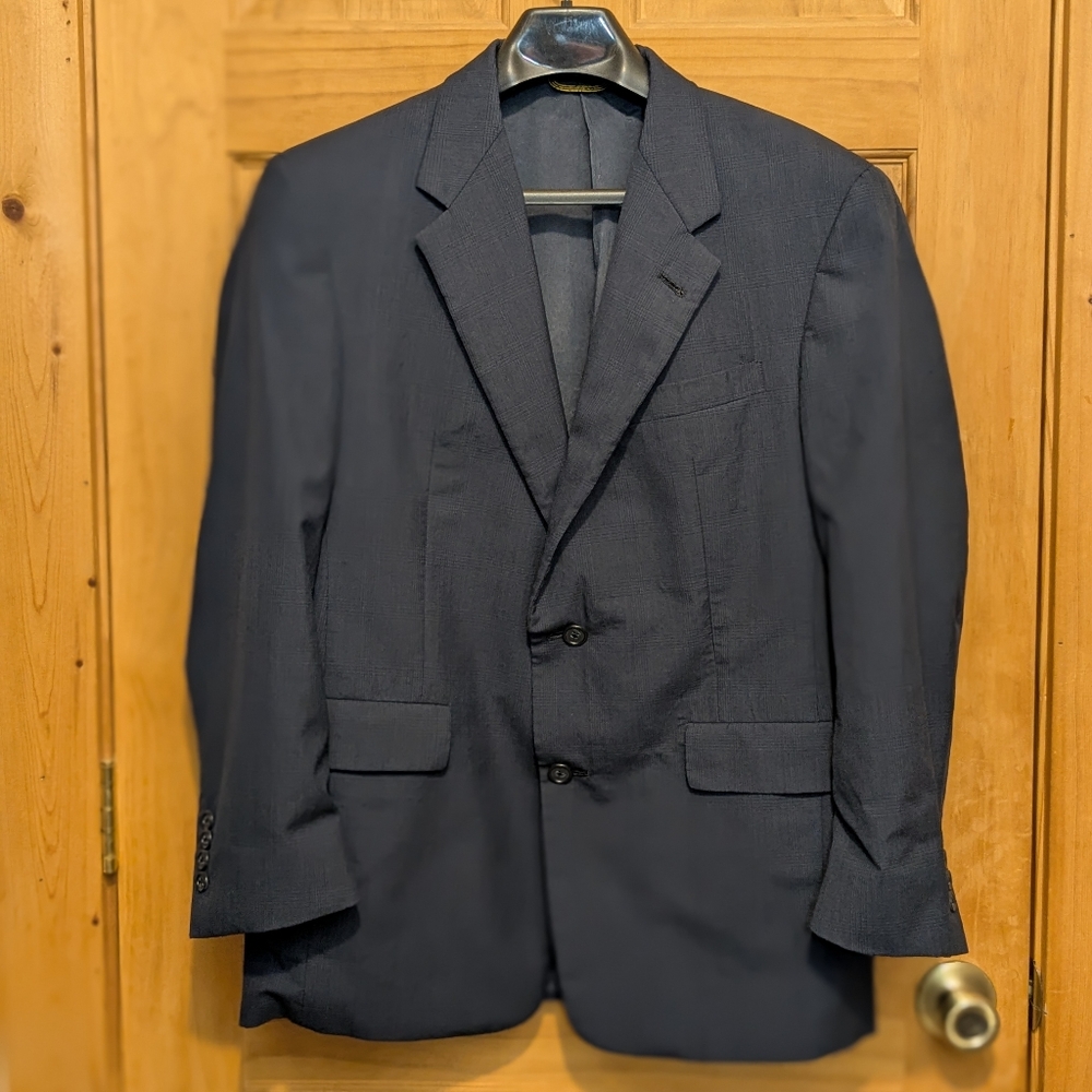 Hart Schaffner Marx Blazer Gold Trumpeter 39S Navy Blue Jacket Plaid Wool